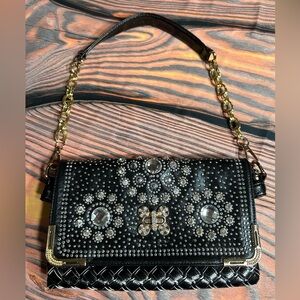 Julia and Michael Intrecciato Weave Black Gold chain bling studded kiss lock dot